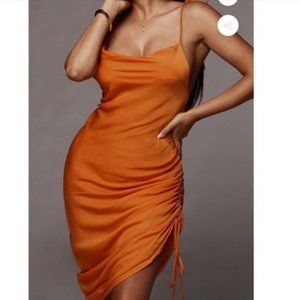 Tangerine Satin Phoebe Dress